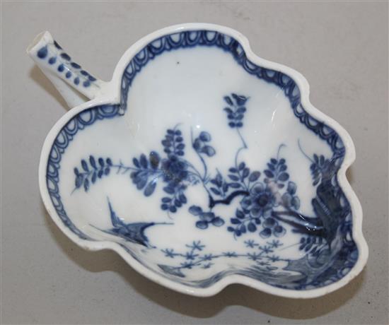 A Meissen Fels und Vogel blue and white leaf shaped dish, c.1730, length 13.3cm